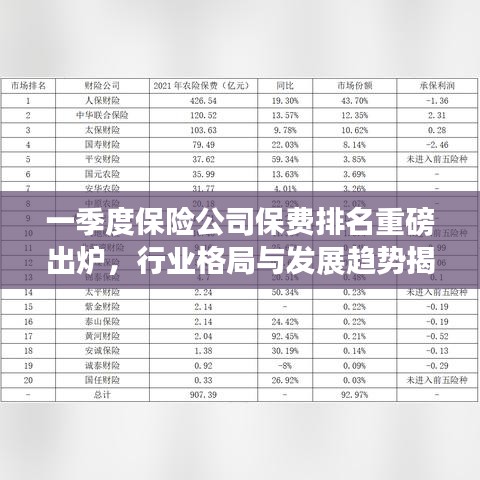 一季度保险公司保费排名重磅出炉，行业格局与发展趋势揭秘